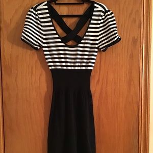 BEBE Bodycon black & white striped dress  size S